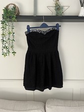 Dress black lace prom party dress diamante embellished sweetheart neckline BNWT