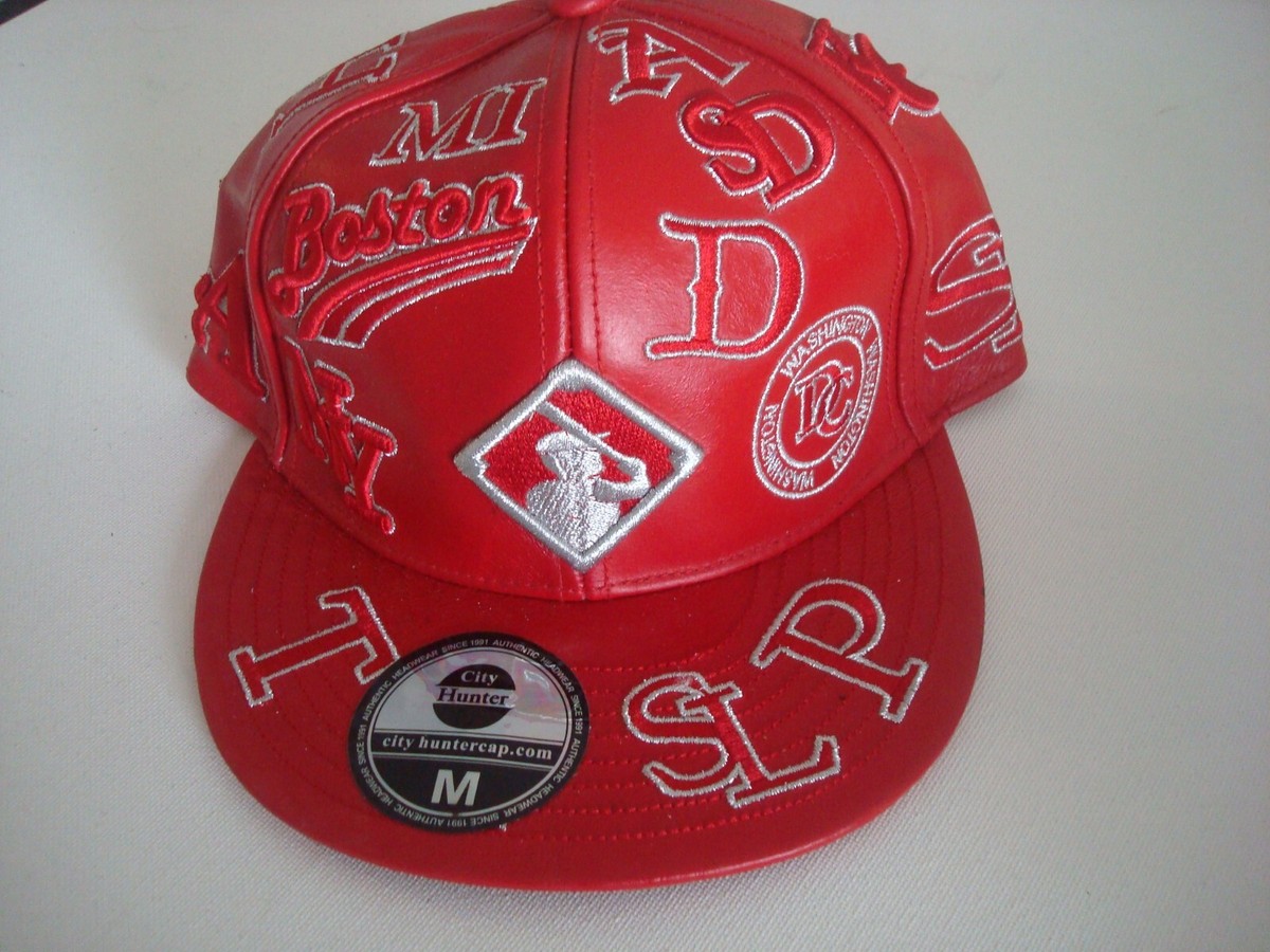BASEBALL LOGO CITOES LEATHER RED FITTED SZ MEDIUM DEADSTOCK
