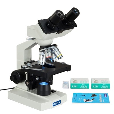 OMAX 40X-2500X Binocular Compound LED Microscope+Lens Paper+Blank Slides+Covers