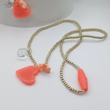 2 Plastic Pink Heart and Star Pendant Beaded Necklaces for Girls Snap Closures