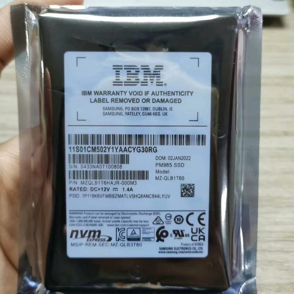 1.6TB SSD IBM U2 PM985 MZ-QLB1T60 MZQLB1T6HAJR-000M3 NVMe Gen3 Slim 1600G - Image 3 of 4