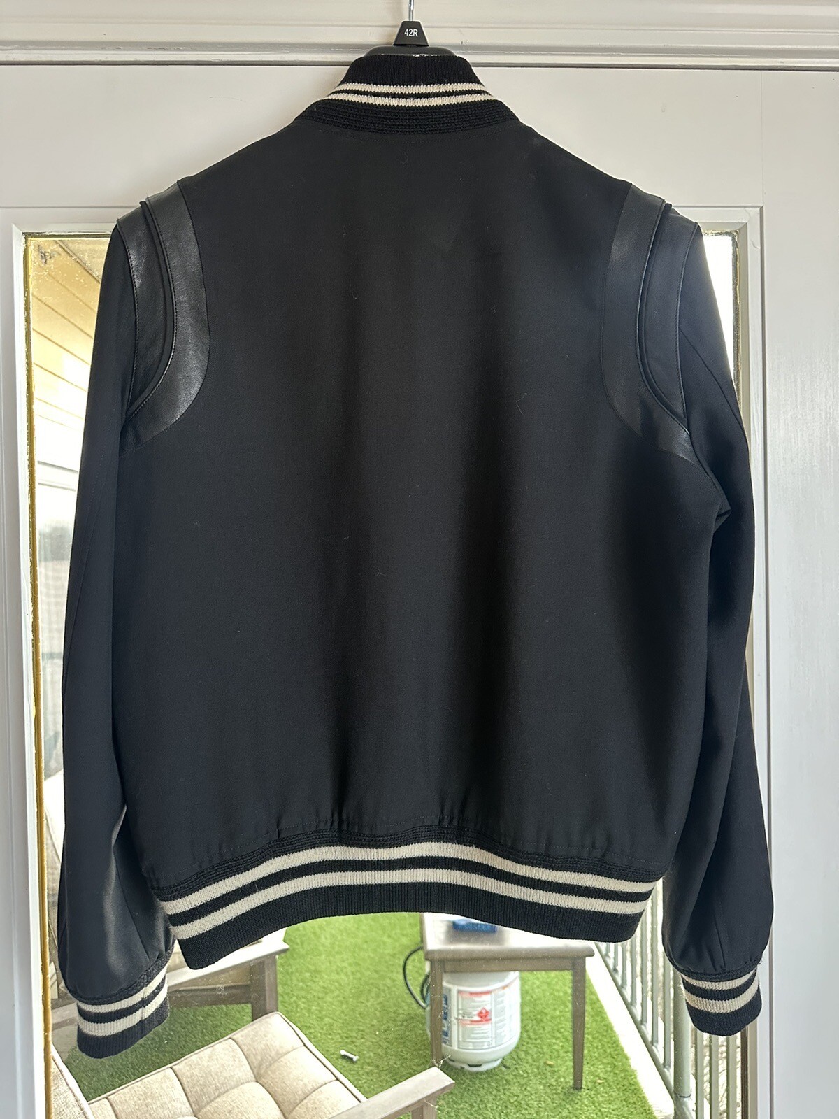 Saint Laurent Paris Teddy Giacca di Lana Pelle 48