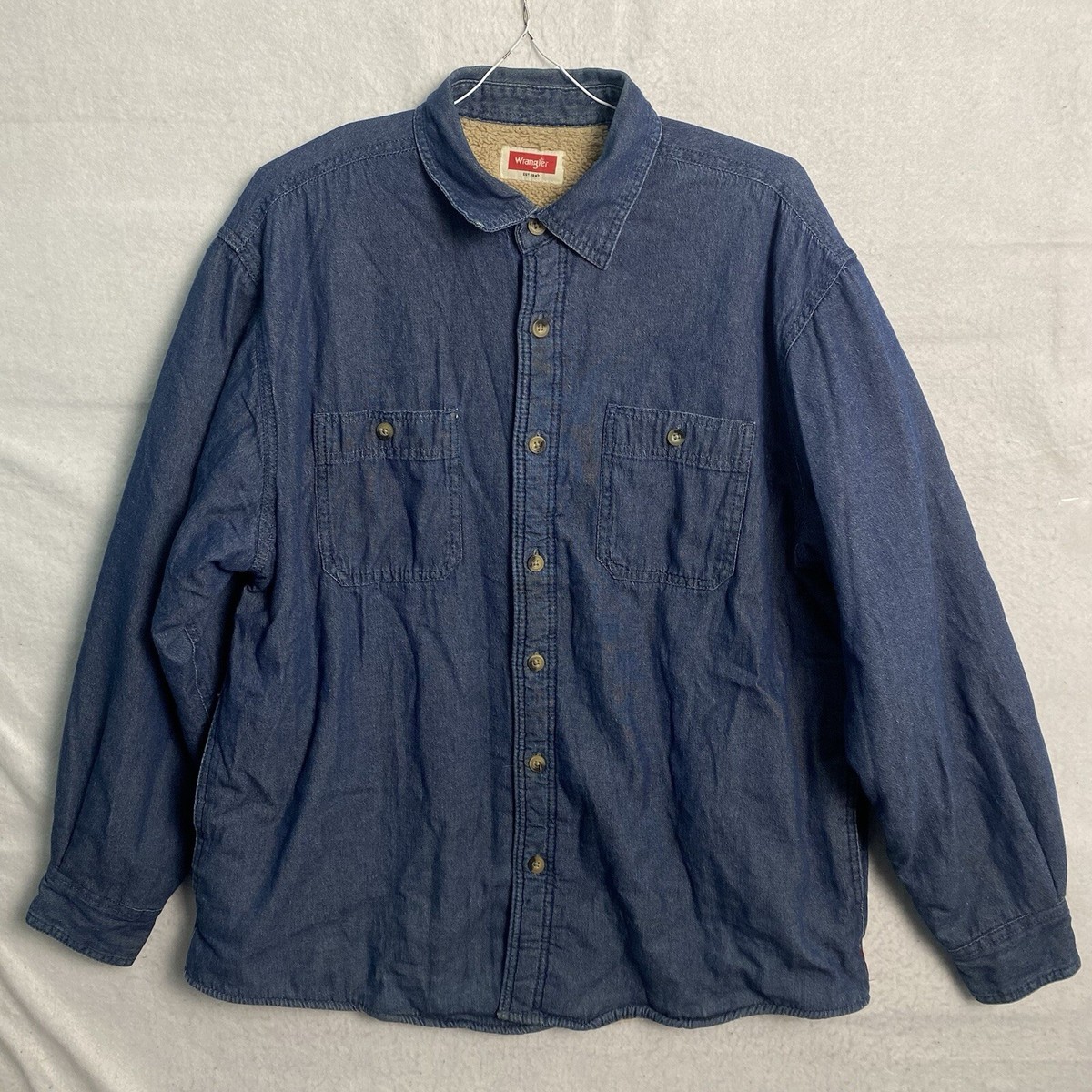 Wrangler Blue Sherpa Fleece Lined Denim Button Up Shirt Jacket Men's Size  Large