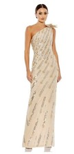 Mac Duggal 93739 Nude Gold Embellished Sequin Beaded One Shoulder Gown