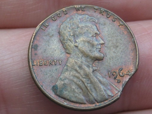 1964 D Lincoln Memorial Cent Penny- Denver, Clipped Planchet Mint Error