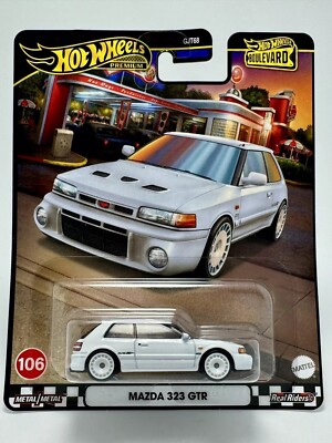 Miniature Hot Wheels 1/64 Mazda 323 GTR #106 - Série Boulevard 2024 - Blanc