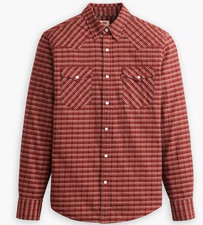 LEVI'S Red Check Plaid Western Style Snap Button Long Sleeve Shirt NEW XL