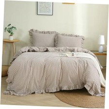 Ruffle Duvet Cover Size,100 Washed Cotton 3 Pcs Vintage King Taupe/White Plaid