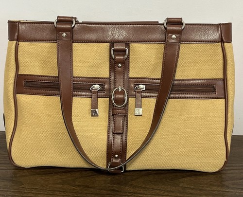 Etienne Aigner Damen Schultertasche Handtasche braun 14x10x4 Leder Canvas Handtasche