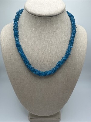 Natural Blue Neon Apatite Woven Chip Necklace Sterling Silver Signed KJC 925