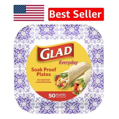 Heavy-Duty 8.5'' Soak Proof Square Paper Plates - 50 Count, Microwave Friendly