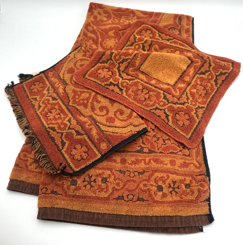 3 Vtg 1960s Callaway Jacquard Sculpted Bath Towel Set Yellow & Gold MCM Regency