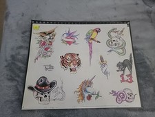 Vintage Official Tattoo Brand Flash Art 11"x14" Tattoo Blue Macomb IL SKULLS