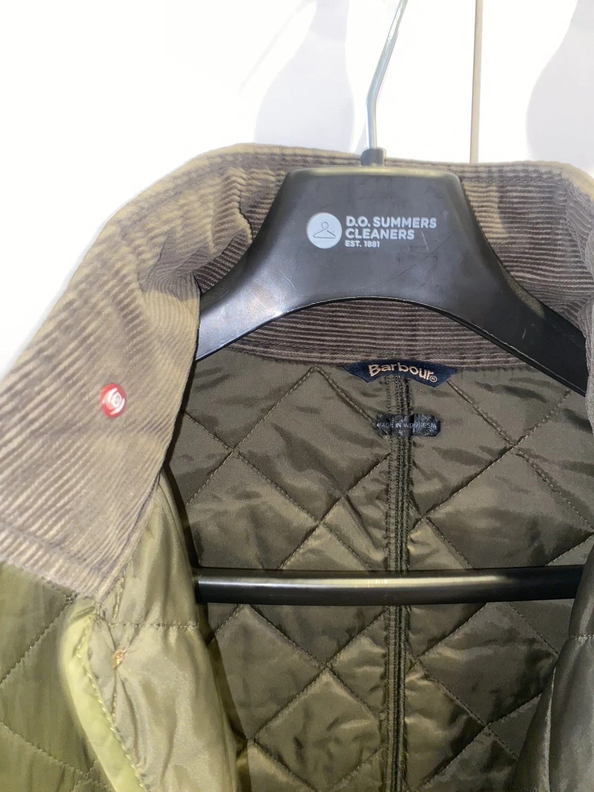 Barbour Dept B Lock Quilt Quilted Jacket Green with Corduroy Collar Men’s Large image 4