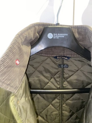 Barbour Dept B Lock Quilt Quilted Jacket Green with Corduroy Collar Men’s Large image 4