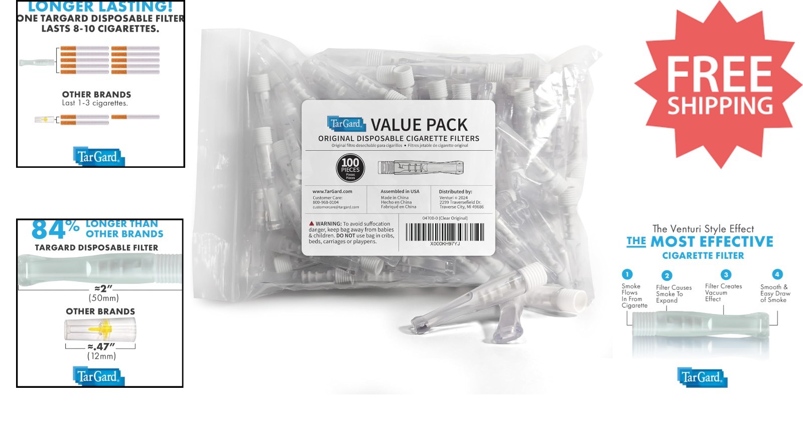 Long-Lasting TarGard Disposable Filters – 800+ Cigarettes per Pack, Smooth Draw