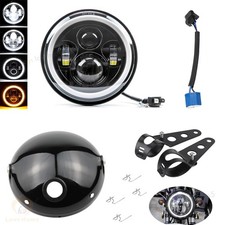 7 Zoll Motorrad LED Scheinwerfer Hi/Lo Projektor mit Glänzend Gehäuse Halterung