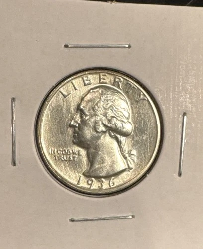 1936-D Washington Quarter. BU UNC. Frosty White. Semi-Key Date! Very Rare In MS