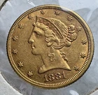 1881  U.S Liberty head $5 Half Eagle Gold Coin High grade Coin!!