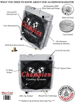 JR Champion 3 Row Radiator,16'' Fan for 1961-1965 Mercury Comet Coyote Eng Swap