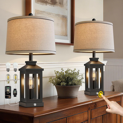 Farmhouse Black Table Lamps Set of 2 with Touch Control & USB Ports