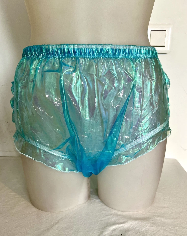 culotte T38/40 organza bleu brillant doublée pvc fesses froufrou adult baby 477! - Photo 4/4