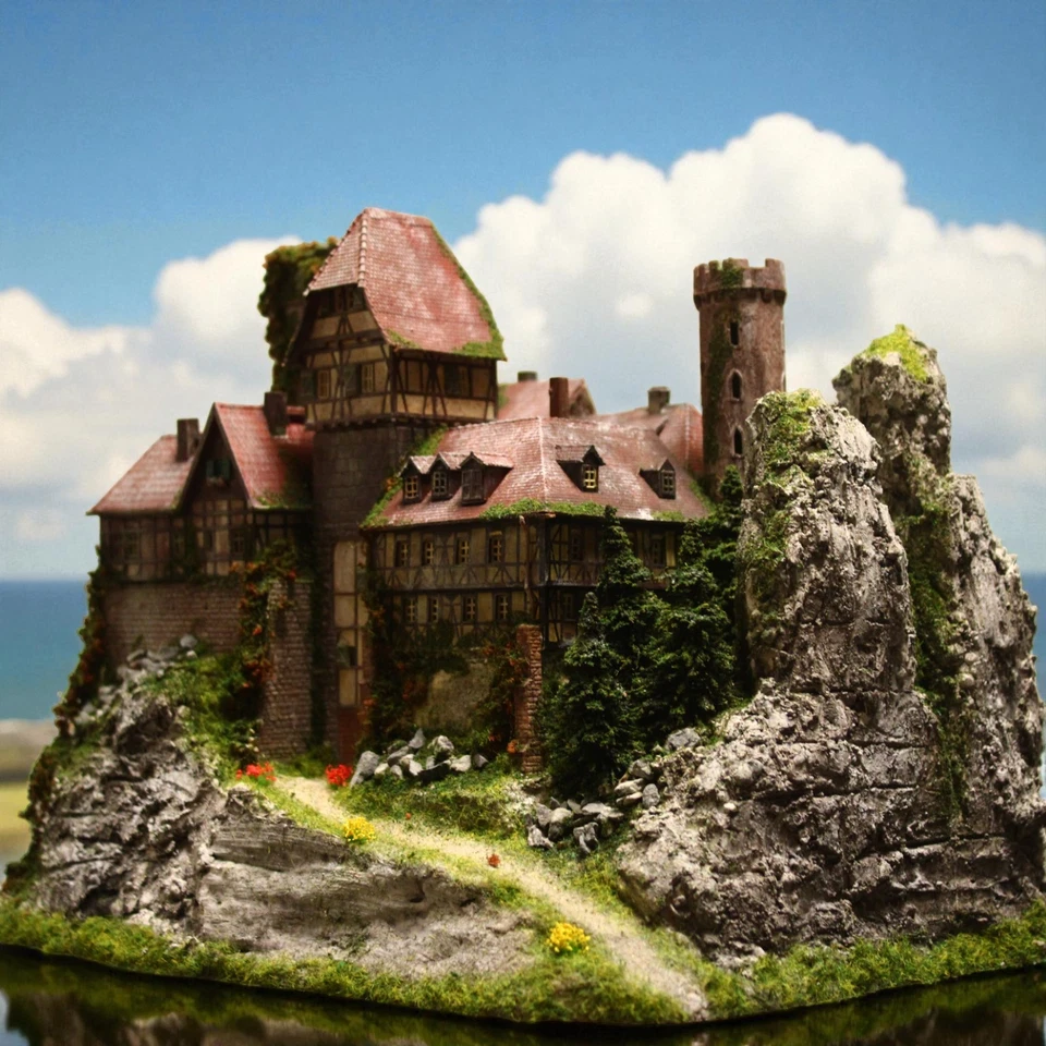 Diorama Burg HIRSCHENBERG H0 Hintergrund Berg Granit Felsen patiniert begrünt - Bild 4 von 4