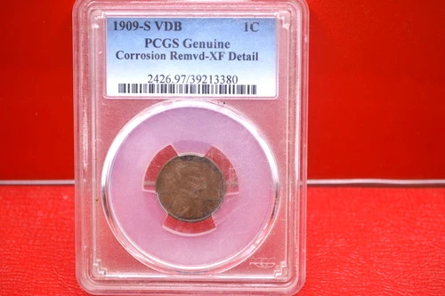 1909 S VDB 1 CENT PCGS GENUINE CORROSION REMVD-XF DETAIL
