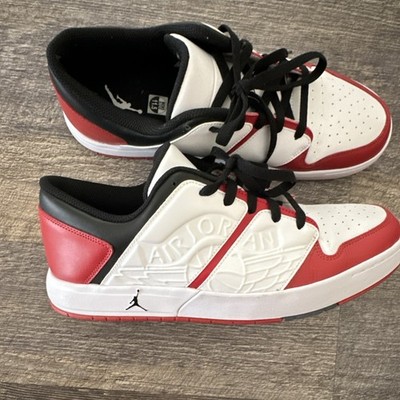 Jordan Nu Retro 1 Low White Red Black Leather Low Top Athletic Sneakers