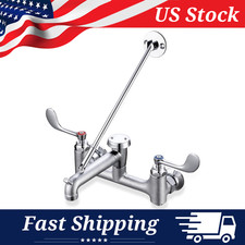 Wall Mount Service Sink Faucet with Wall Brace, 8" Adjustable Center, Mop Sink