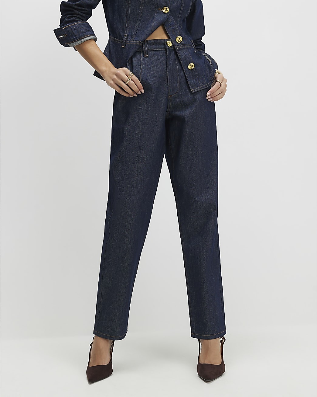 River Island Womens Slim Jeans Blue Tapered Fit Denim Trousers Pants Bottoms