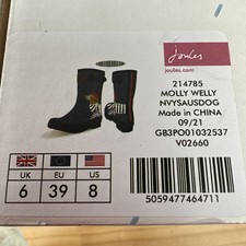 Easter Gift New Blue Joules Dachshund Sausage Dog Wellington Short Boots  UK6