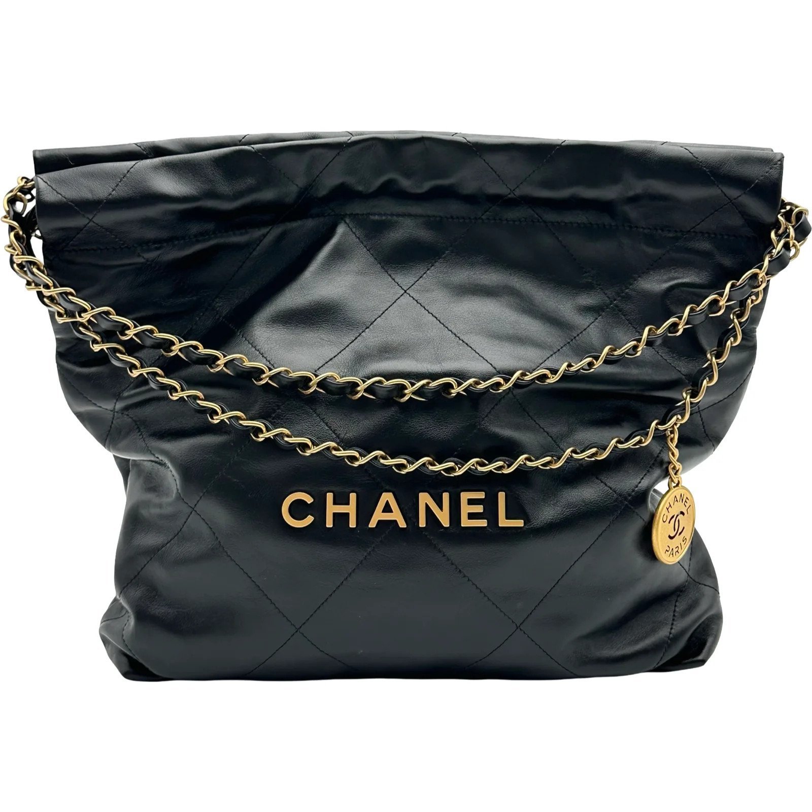 CHANEL 22 Small Black Calfskin Shoulder Bag AS3260 #OKB9758