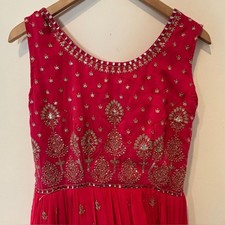 Custom Red  Gold Embroidered Anarkali Gown Handcrafted Indian Formal Dress    