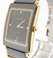 RADO DiaStar 160.0281.3 black 24mm Gold Date Quartz Unisex Watch Near MINT JAPAN