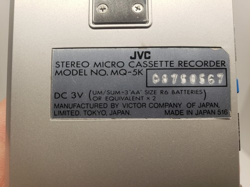 JVC MQ-5K Stereo Microcassette Recorder Kit für Teile oder Reparatur BESCHREIBUNG LESEN - Bild 7 von 10
