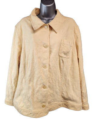Classic Elements Jacket Womens 2XL 20W 22W Beige Floral Textured Button Up Top