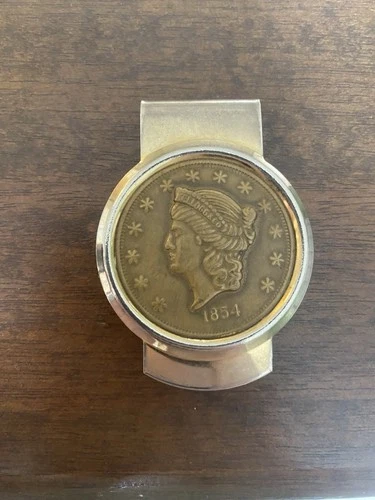 Vintage Kellogg & Co Replica 1854 Liberty Head Gold Coin Money Clip in Case