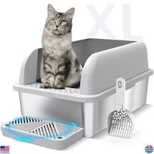 Enclosed Stainless Steel Cat Litter Box with Lid Extra Large Litter Box for Big