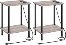Side Table with Charging Station, Set of 2 End Tables with USB Port and Outlets,