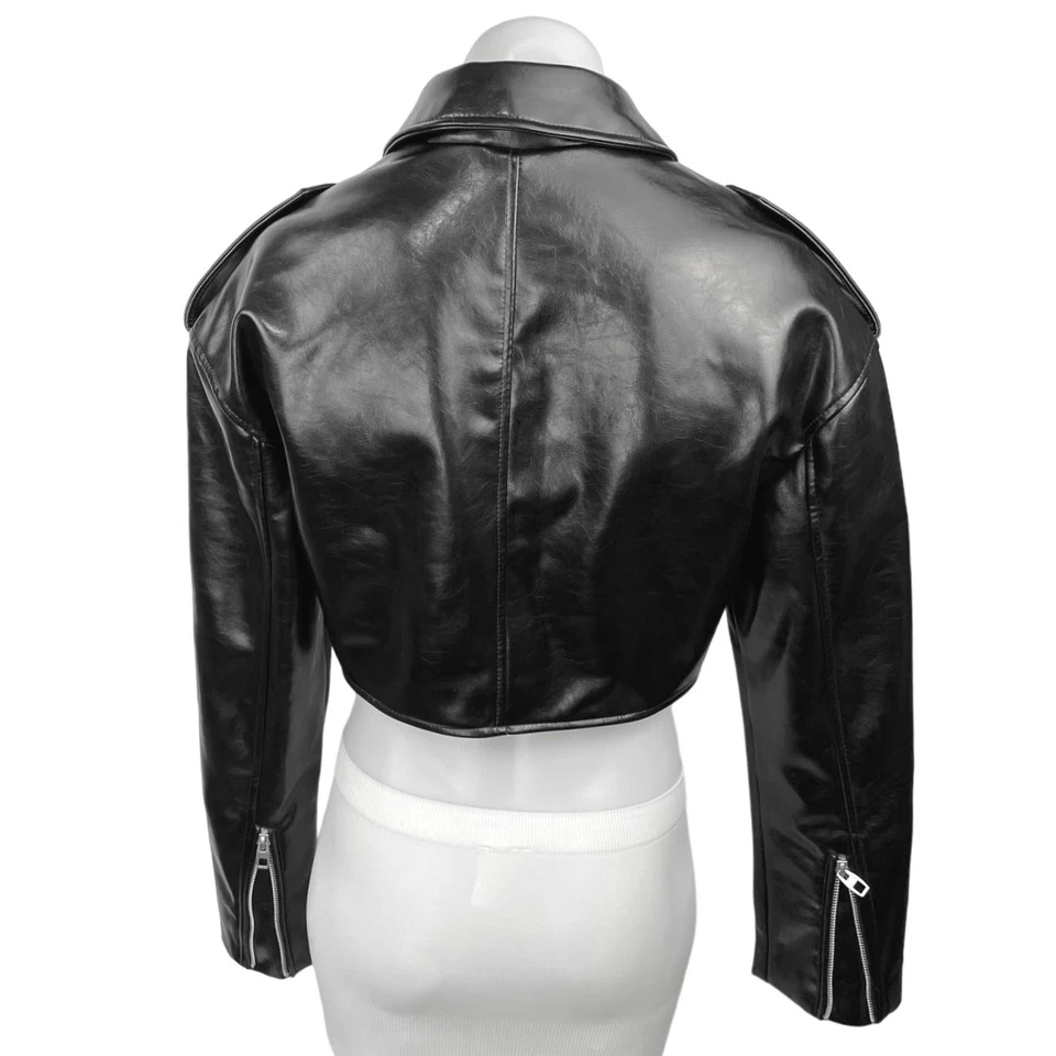 Chaqueta Abrigo Zara Para Mujer Imitación Cuero Vegano Recortado Motociclista Motocicleta Talla XS Foto 2 de 4