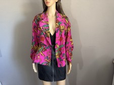 DANA BUCHMAN Vintage Silk Blazer Sz 6 Pink Tropical Print Summer Jacket