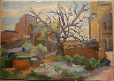 Ukrainian Soviet Oil Painting Postimpressionism architecture tree 