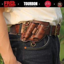 TOURBON Leather EDC Multitool Pouch Flashlight Holder Knife Belt Holster Camping
