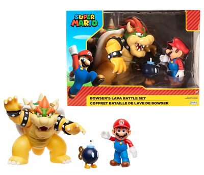 Super Mario Bowser Vs Mario Diorama Toy Figure Set with Articulation