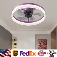20 in Purple LED Low Profile Kit Ceiling Fan Light  6 Speeds Flush Mount Lamp UL