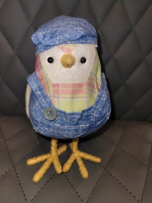Target Spring Easter Birds Feathery Friends Blue Overalls Plaid Shirt Bird *READ