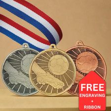 Football Medals Gold/Silver/Bronze With FREE RIBBON + FREE ENGRAVING