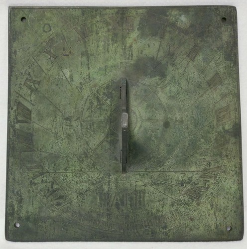Antique English  Bronze Sundial from BATH - "WORK FOR THE NIGHT COMMETH" ca 1900