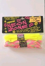 1990-VINTAGE ILLUMINATIONS NEON ZONE SHOELACES NEW SEALED 2 Pairs Yellow/Pink